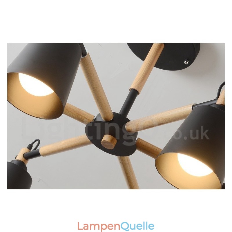 Moderne zeitgenössische Holz 6 Licht Kronleuchter Lampe