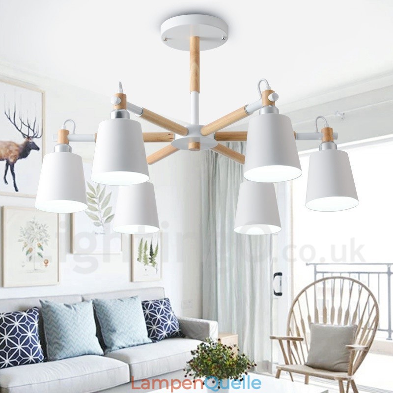 Moderne zeitgenössische Holz 6 Licht Kronleuchter Lampe