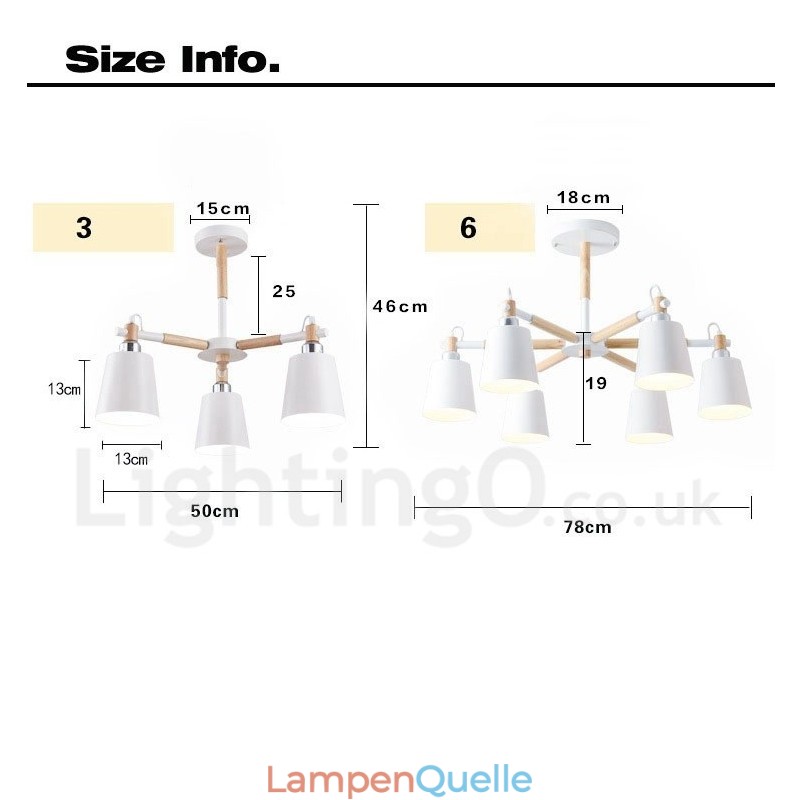 Moderne zeitgenössische Holz 6 Licht Kronleuchter Lampe