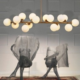 Moderner zeitgenössischer Kronleuchter mit 16 Lichtern, Glasschirm und Lampe