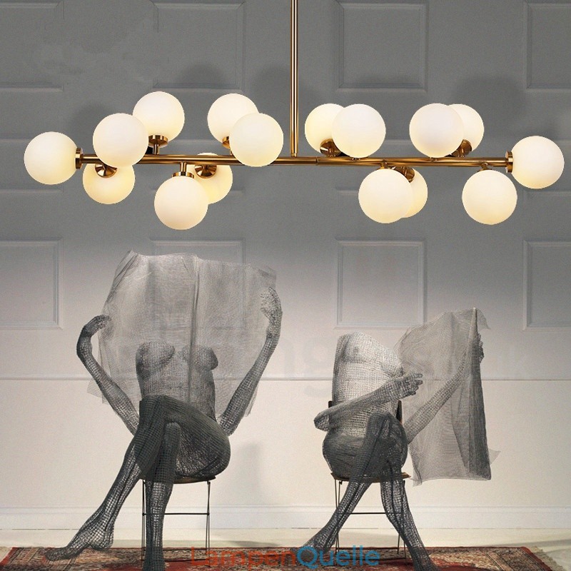 Moderner zeitgenössischer Kronleuchter mit 16 Lichtern, Glasschirm und Lampe