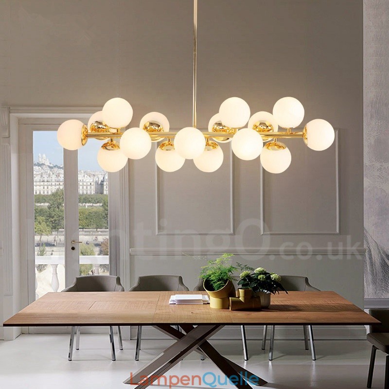 Moderner zeitgenössischer Kronleuchter mit 16 Lichtern, Glasschirm und Lampe
