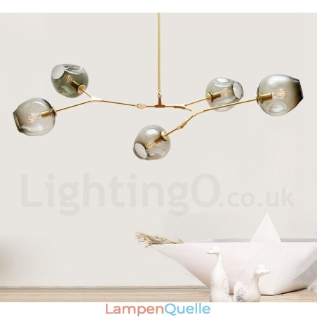 Moderner zeitgenössischer Kronleuchter mit 5 Lichtern und Glasschirmlampe Moderner zeitgenössischer Kronleuchter mit 5 Lichtern und Glasschirmlampe