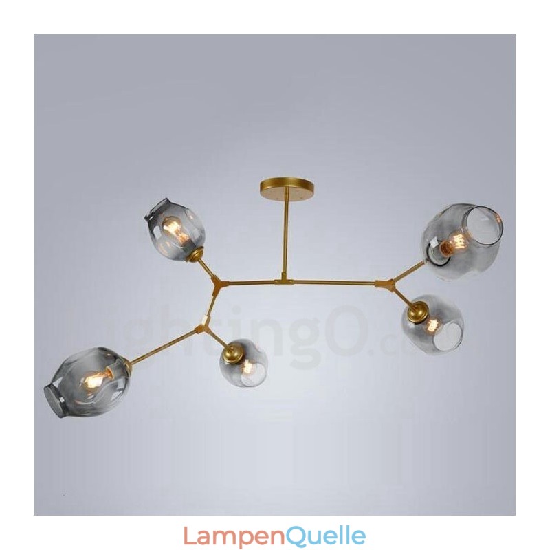 Moderner zeitgenössischer Kronleuchter mit 5 Lichtern und Glasschirmlampe