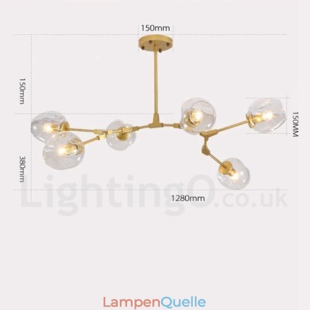 Moderner Kronleuchter mit 6 Lichtern, klarem Glasschirm und Licht Moderner Kronleuchter mit 6 Lichtern, klarem Glasschirm und Licht