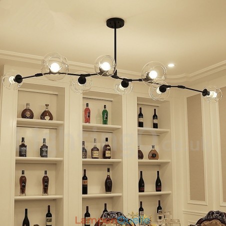 Moderner Kronleuchter mit 8 Lichtern, klarem Glasschirm und Lampe (Schwarz-Gold) Moderner Kronleuchter mit 8 Lichtern, klarem Glasschirm und Lampe (Schwarz-Gold)
