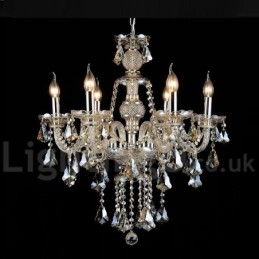 Retro Vintage Cognac Farbe K9 Kristall Moderner Kronleuchter mit 6 Lichtern