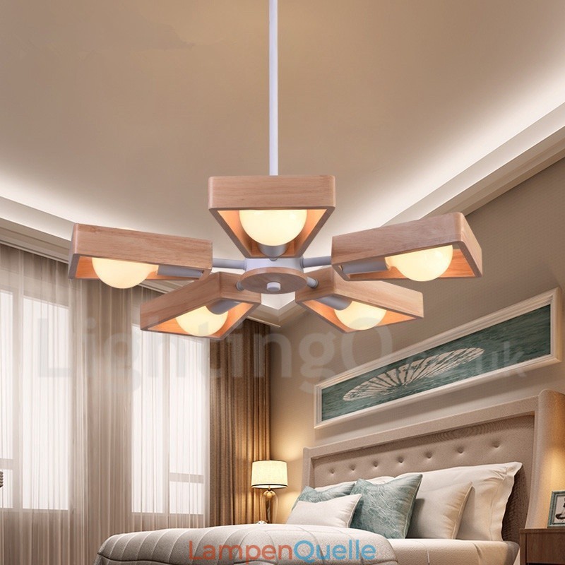 Holz Single Tier 5 Licht Kronleuchter Lampe Modernen Zeitgenössischen Stil