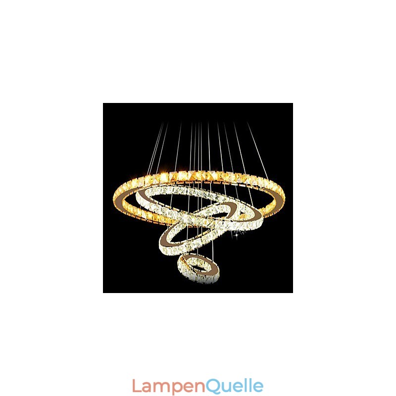 Moderne Kristall-Pendelleuchte, Deckenleuchter, Lampe mit 4 Ringen, großer Ring, Bernsteinkristall und andere klare Kristalle