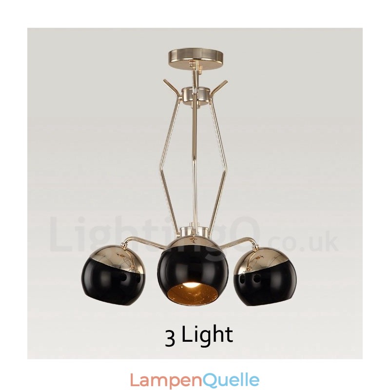 Moderne, zeitgenössische Kronleuchterlampe aus Metall mit 3 Lichtern und einem einzigen Stock und Glasschirm