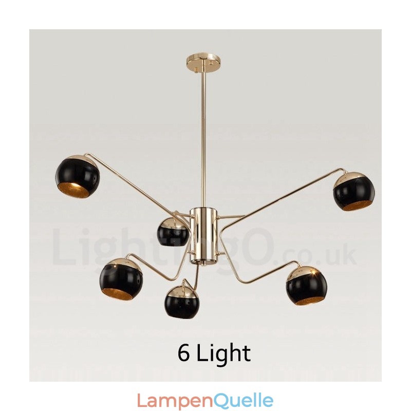 Moderne Kronleuchterlampe aus Metall mit 6 Lichtern, 2 Ebenen, mit Glasschirm