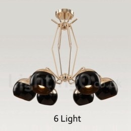 Moderne, zeitgenössische Kronleuchterlampe aus Metall mit 6 Lichtern und einem einstöckigen Glasschirm