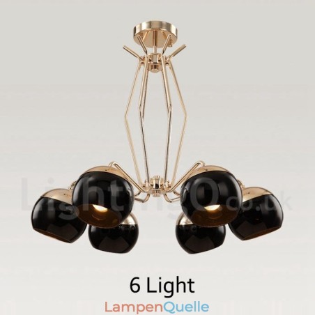 Moderne, zeitgenössische Kronleuchterlampe aus Metall mit 6 Lichtern und einem einstöckigen Glasschirm Moderne, zeitgenössische Kronleuchterlampe aus Metall mit 6 Lichtern und einem einstöckigen Glasschirm