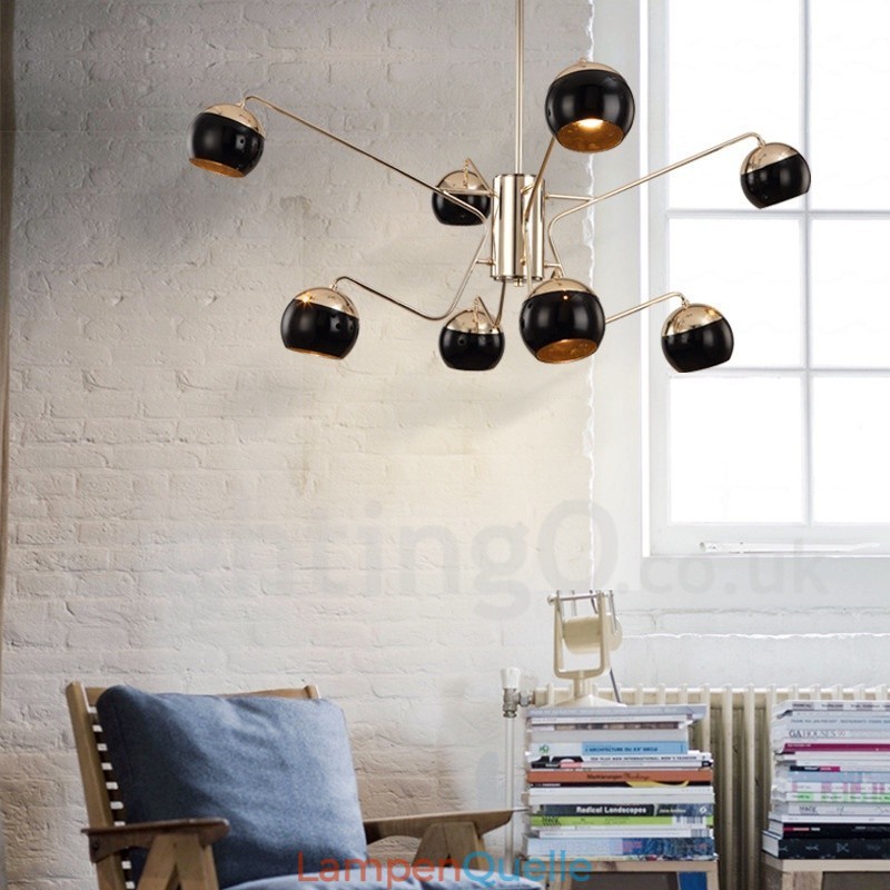 Moderne Kronleuchterlampe aus Metall mit 8 Lichtern, 2 Ebenen, mit Glasschirm