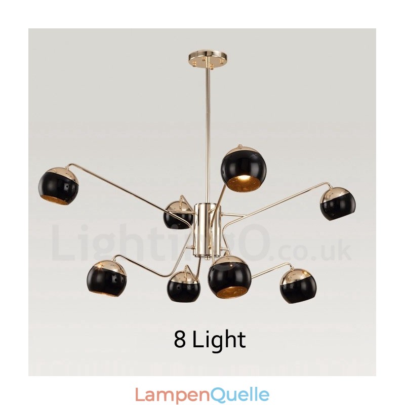 Moderne Kronleuchterlampe aus Metall mit 8 Lichtern, 2 Ebenen, mit Glasschirm