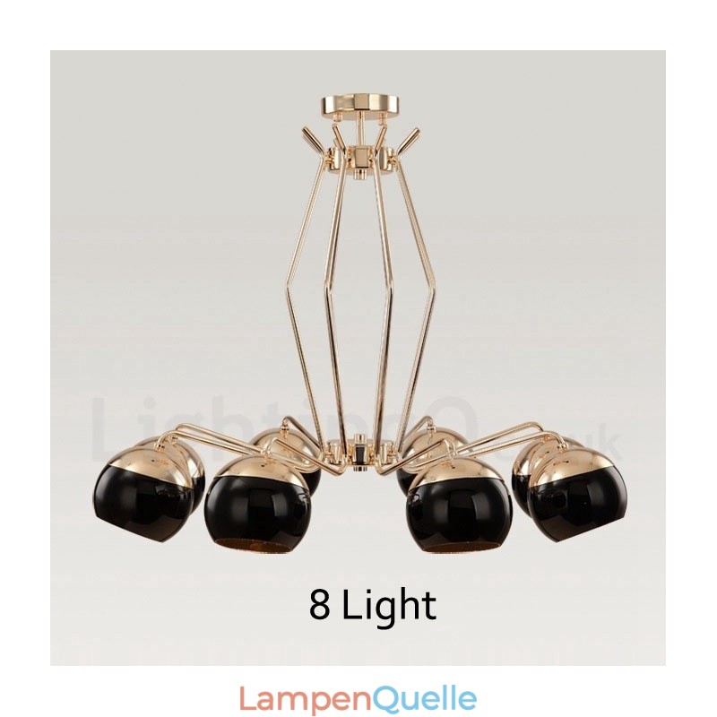 8-flammige, einstöckige, moderne Kronleuchterlampe aus Metall mit Glasschirm