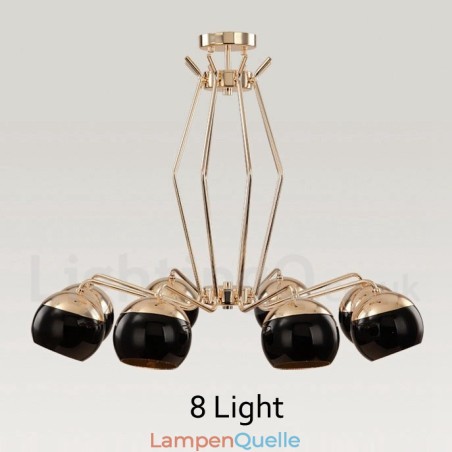 8-flammige, einstöckige, moderne Kronleuchterlampe aus Metall mit Glasschirm 8-flammige, einstöckige, moderne Kronleuchterlampe aus Metall mit Glasschirm