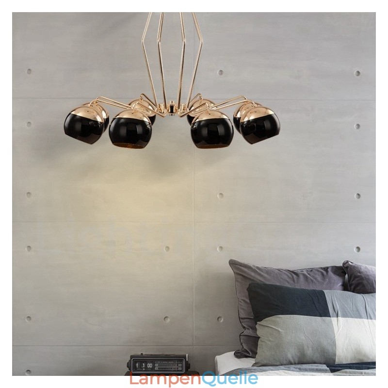 8-flammige, einstöckige, moderne Kronleuchterlampe aus Metall mit Glasschirm