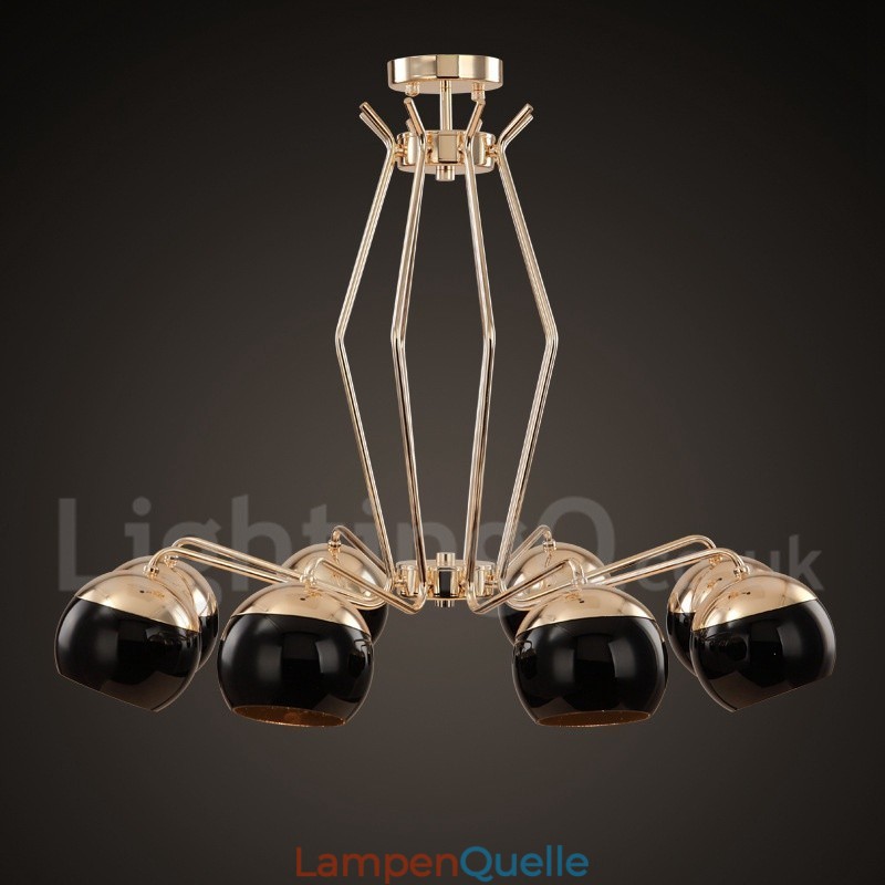8-flammige, einstöckige, moderne Kronleuchterlampe aus Metall mit Glasschirm