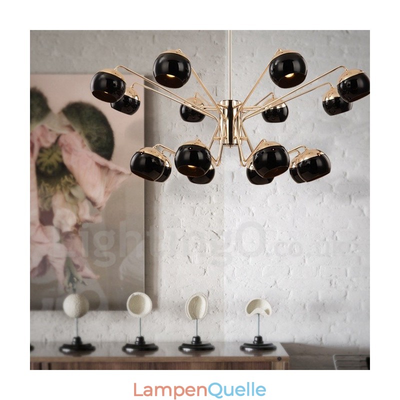 Moderne Kronleuchterlampe aus Metall mit 16 Lichtern, 2 Ebenen, mit Glasschirm