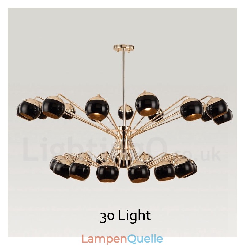 Moderne Kronleuchterlampe aus Metall mit 30 Lichtern, 2 Ebenen, mit Glasschirm