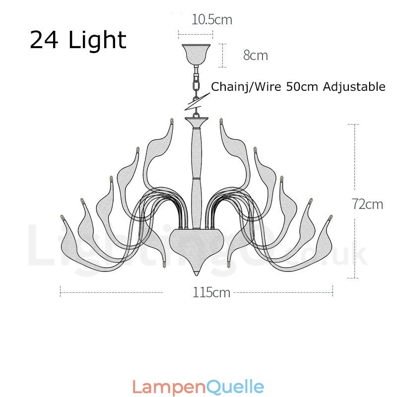 24 Lichter Moderner Schwanen-Kronleuchter G4 Chrom-Beschichtung Glühbirne enthalten