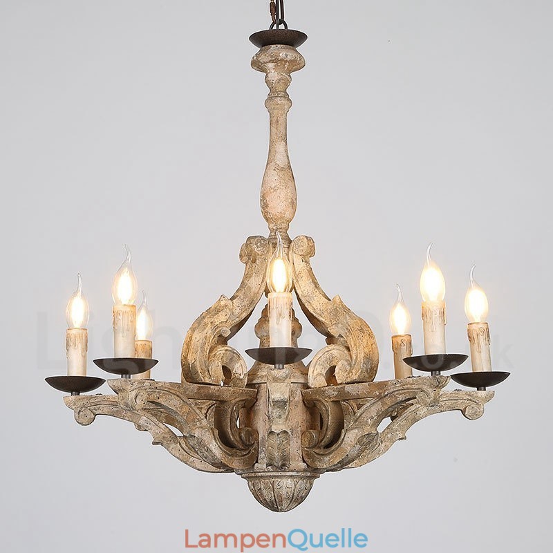 8 Licht Vintage Retro Holz Kronleuchter Lampe Licht