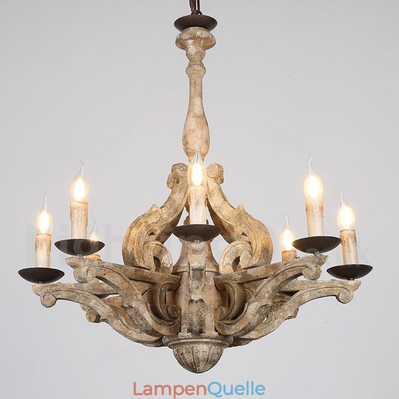 8 Licht Vintage Retro Holz Kronleuchter Lampe Licht