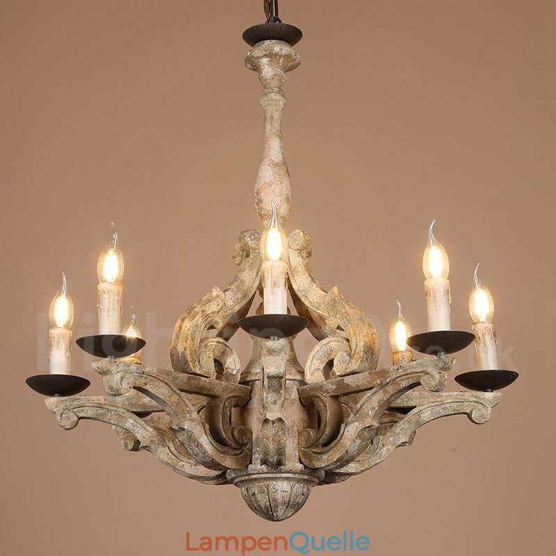 8 Licht Vintage Retro Holz Kronleuchter Lampe Licht