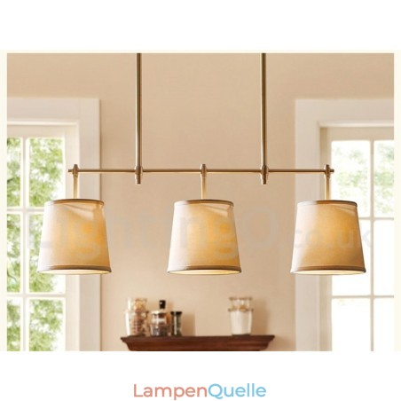 Kronleuchter im Landhausstil, 3 Lichter, Kupfer, mit Stoffschirm Kronleuchter im Landhausstil, 3 Lichter, Kupfer, mit Stoffschirm