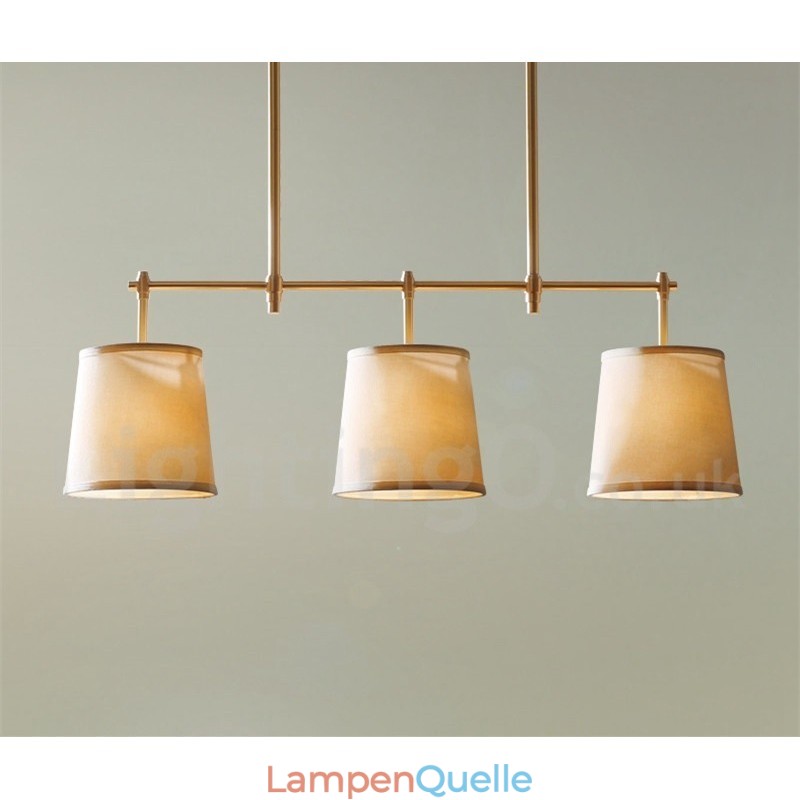 Kronleuchter im Landhausstil, 3 Lichter, Kupfer, mit Stoffschirm