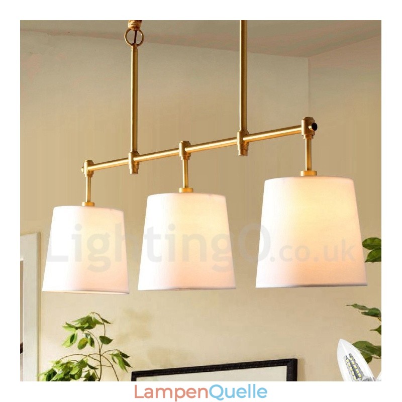 Kronleuchter im Landhausstil, 3 Lichter, Kupfer, mit Stoffschirm
