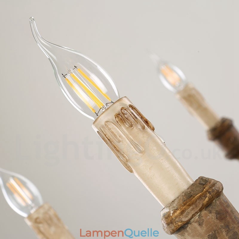 Landhaus Vintage Holz 6 Licht Kronleuchter Licht