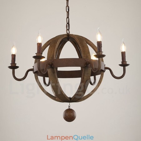 Landhaus Vintage Holz 6 Licht Kronleuchter Lampe Licht Landhaus Vintage Holz 6 Licht Kronleuchter Lampe Licht