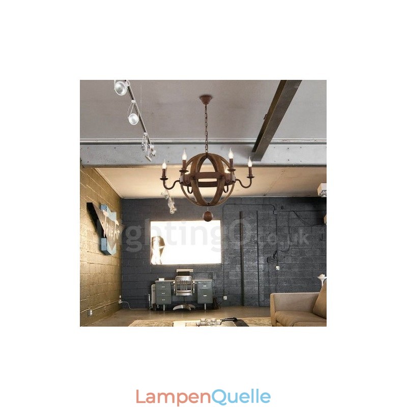 Landhaus Vintage Holz 6 Licht Kronleuchter Lampe Licht