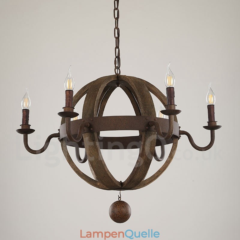 Landhaus Vintage Holz 6 Licht Kronleuchter Lampe Licht