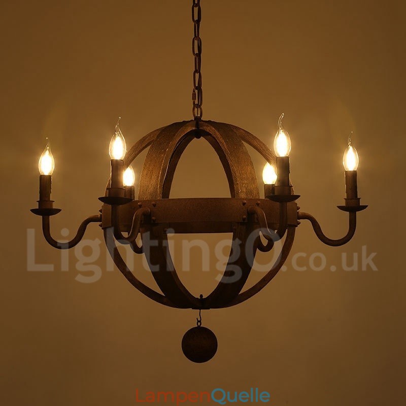 Landhaus Vintage Holz 6 Licht Kronleuchter Lampe Licht