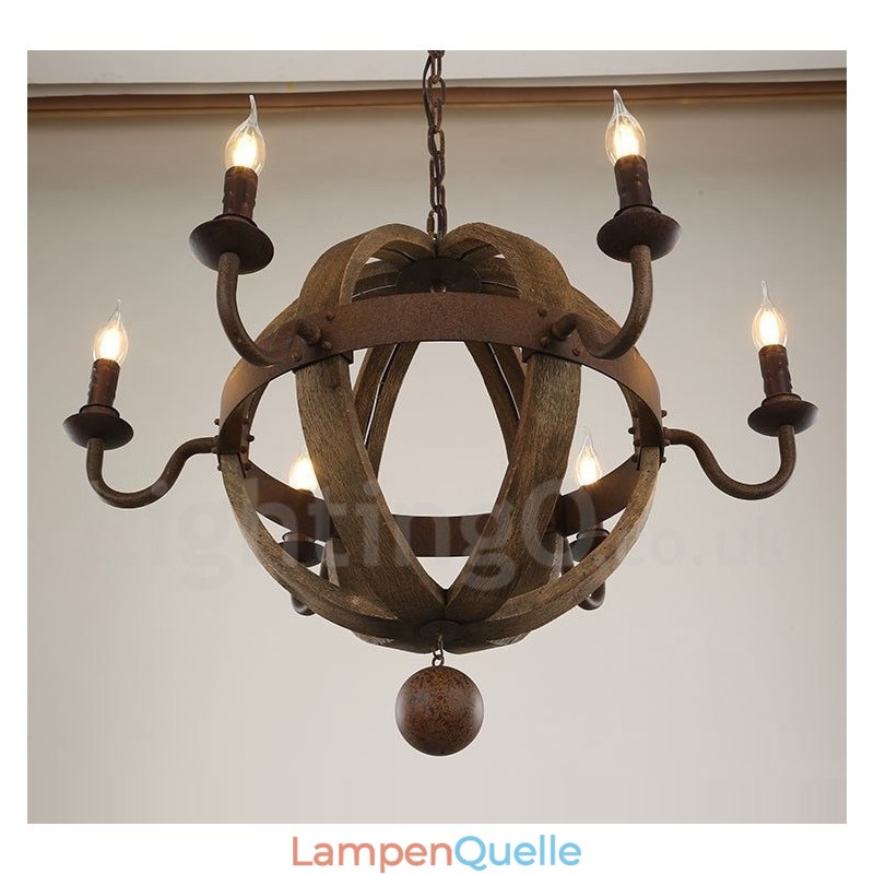 Landhaus Vintage Holz 6 Licht Kronleuchter Lampe Licht