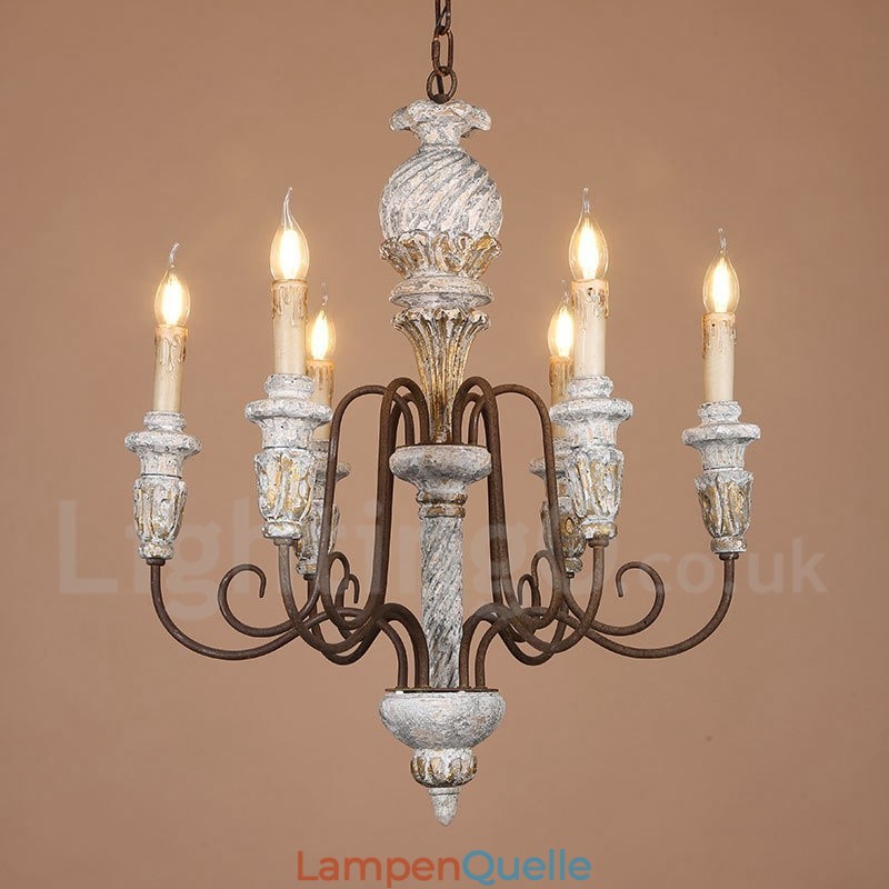 Country Vintage Holz 6 Licht Single Tier Kronleuchter für Licht