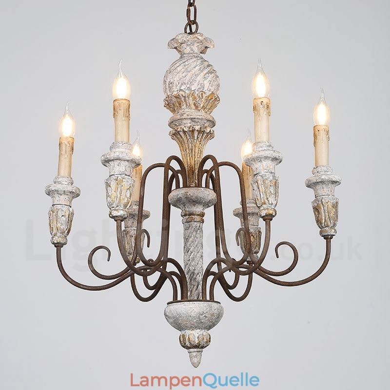 Country Vintage Holz 6 Licht Single Tier Kronleuchter für Licht