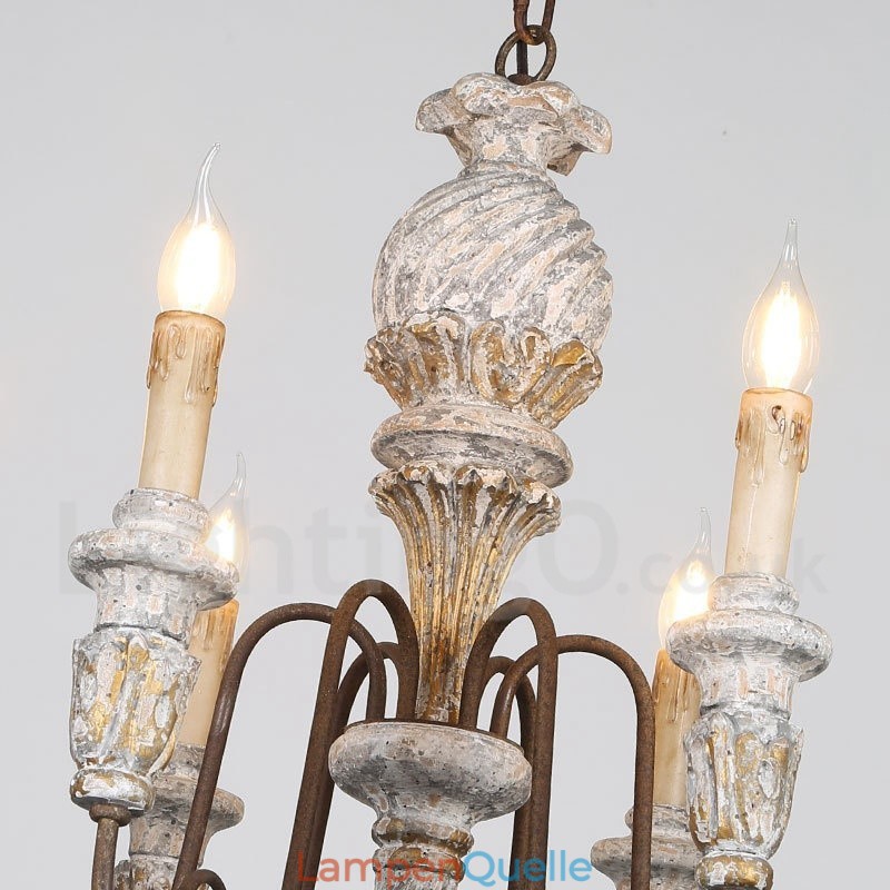 Country Vintage Holz 6 Licht Single Tier Kronleuchter für Licht