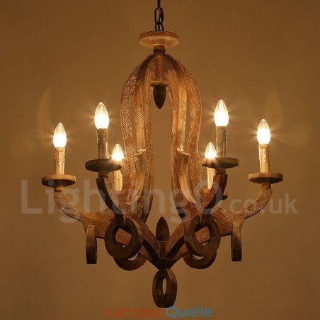 Landhaus Holz Vintage 6 Licht Einstufiger Kronleuchter Licht Holz Lampe Landhaus Holz Vintage 6 Licht Einstufiger Kronleuchter Licht Holz Lampe