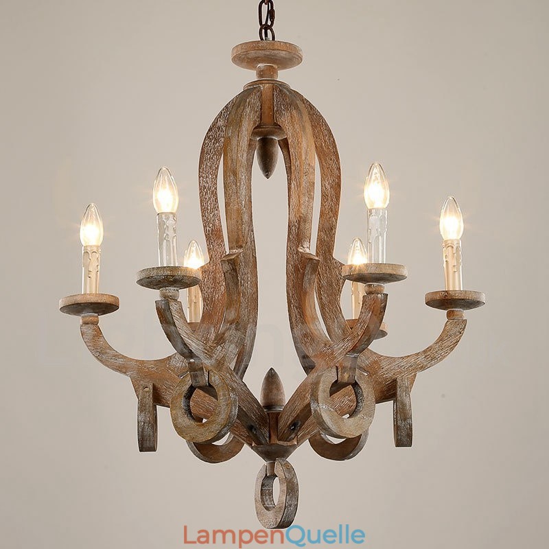 Landhaus Holz Vintage 6 Licht Einstufiger Kronleuchter Licht Holz Lampe