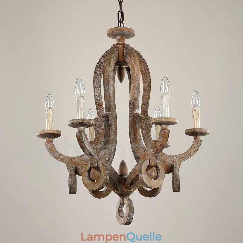 Landhaus Holz Vintage 6 Licht Einstufiger Kronleuchter Licht Holz Lampe