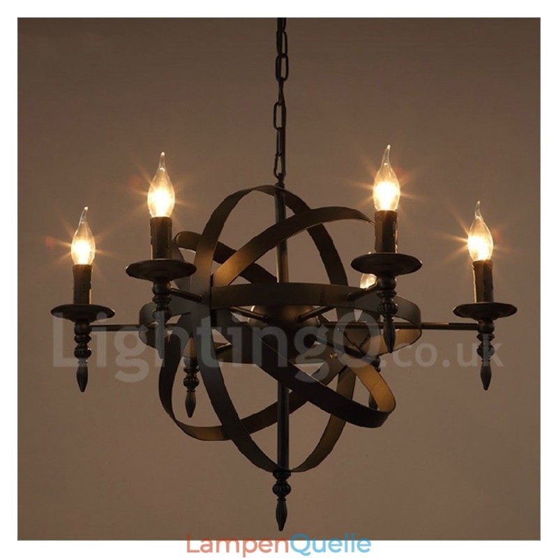 Retro Vintage Metall 6 Licht Single Tier Kronleuchter Licht