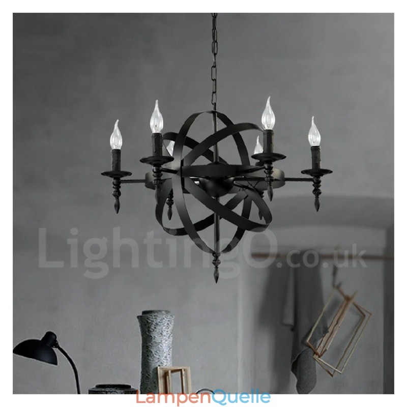 Retro Vintage Metall 6 Licht Single Tier Kronleuchter Licht