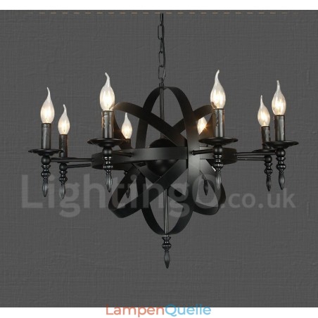 Schwarzes Retro Vintage Metall 8 Licht Single Tier Kronleuchter Licht Schwarzes Retro Vintage Metall 8 Licht Single Tier Kronleuchter Licht