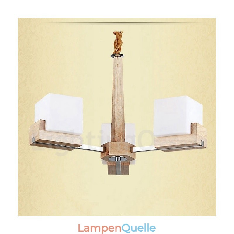 Moderne zeitgenössische 3-flammige einstöckige Kronleuchterlampe aus Holz
