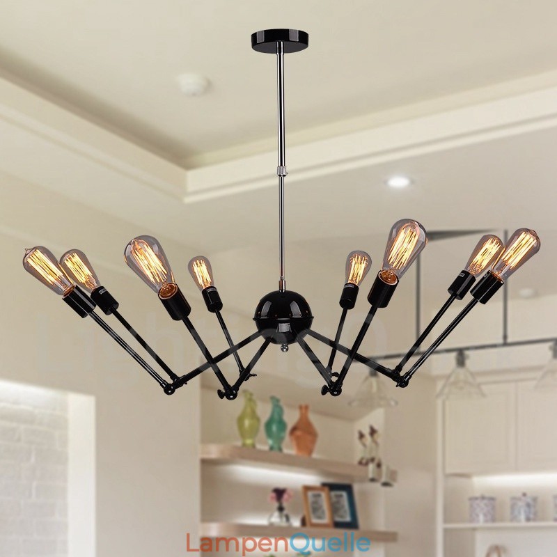 Schwarzes Retro Vintage Metall 8 Licht Single Tier Kronleuchter Licht