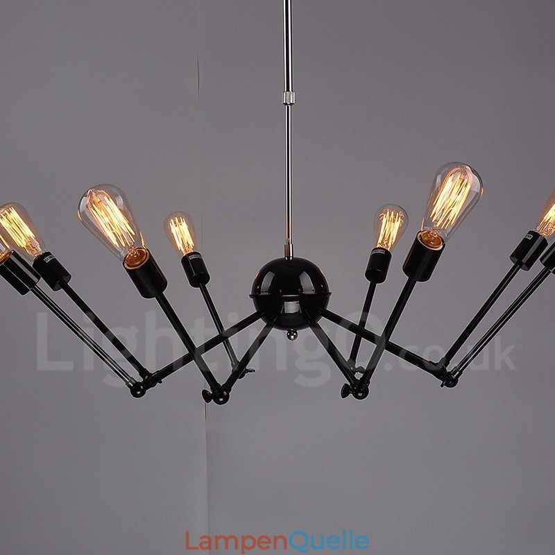 Schwarzes Retro Vintage Metall 8 Licht Single Tier Kronleuchter Licht